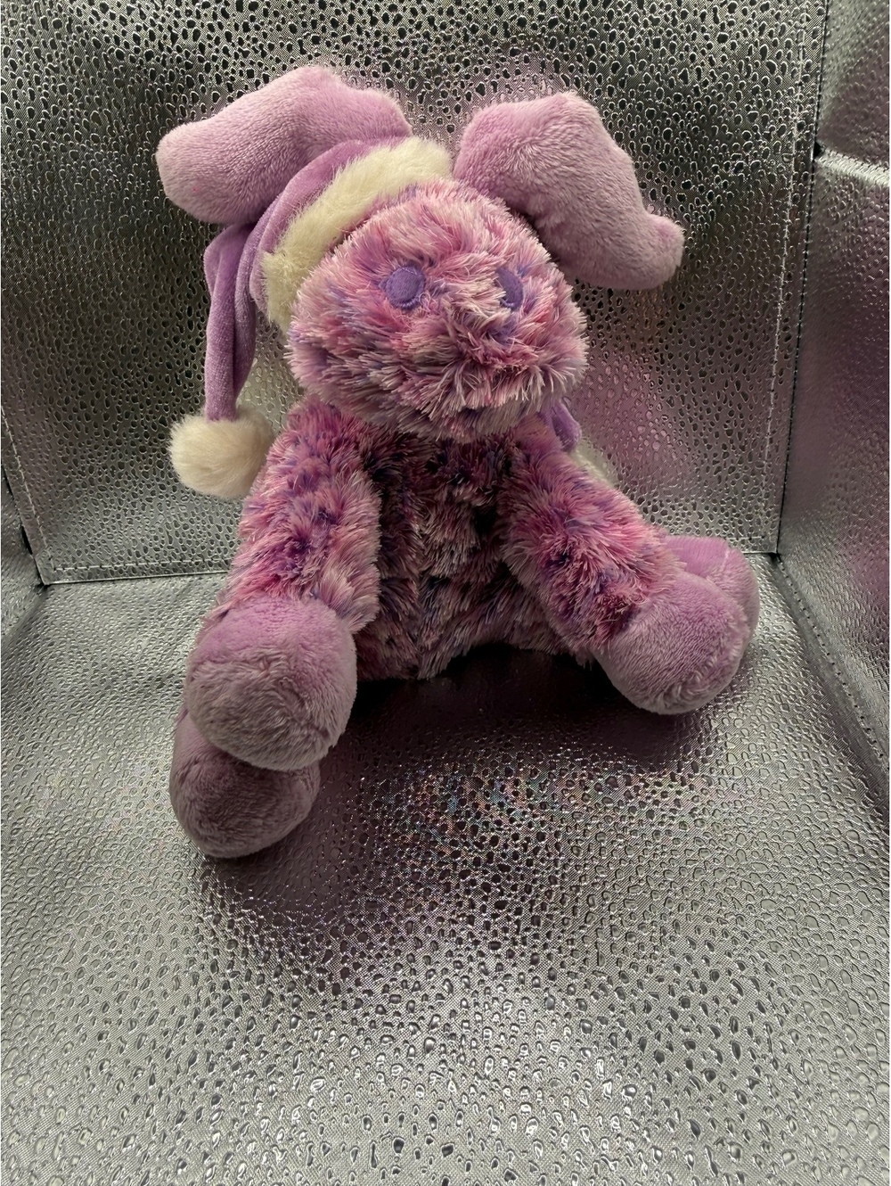 Purple Plush Stuffed Dog with Santa Hat